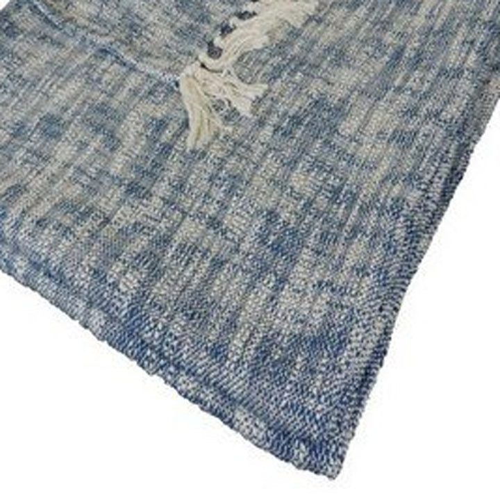 Blue and White Woven Cotton Solid Color Throw Blanket