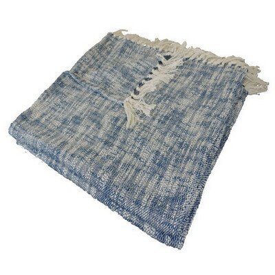 Blue and White Woven Cotton Solid Color Throw Blanket