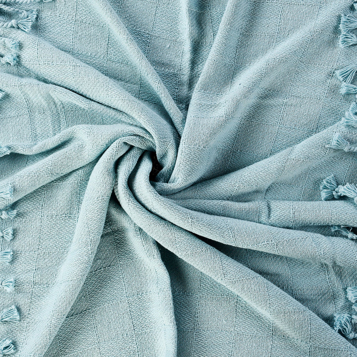 Blue Woven Cotton Solid Color Throw Blanket