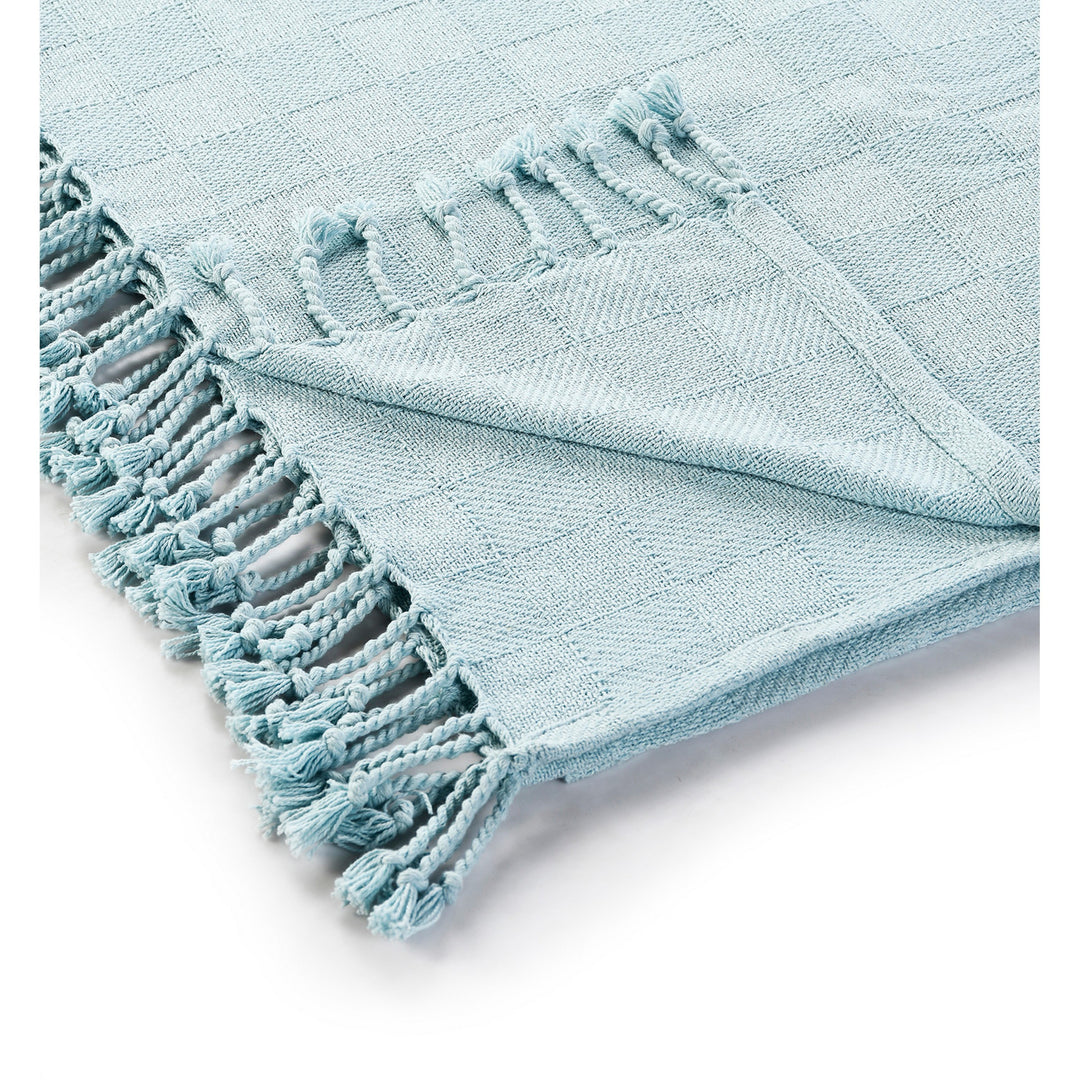 Blue Woven Cotton Solid Color Throw Blanket