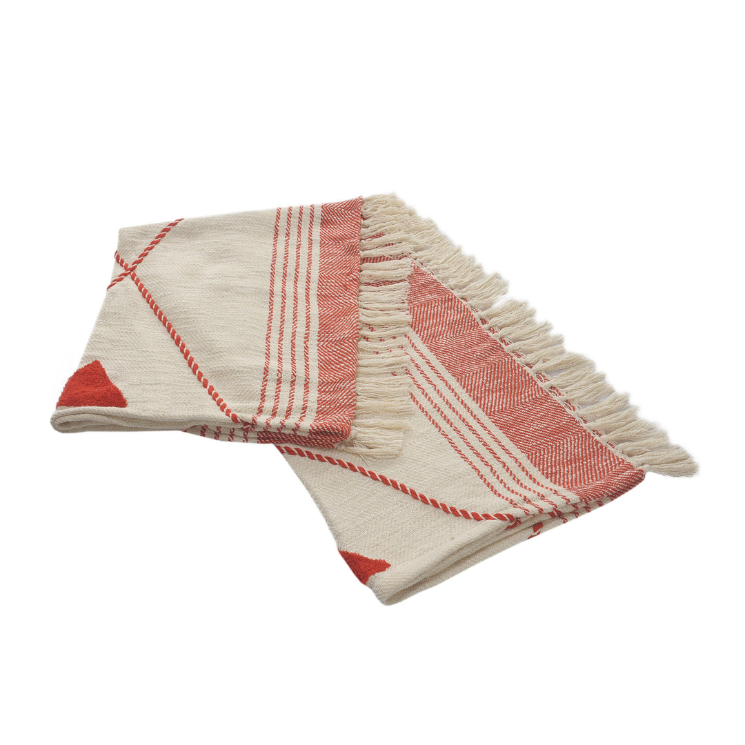 Red Woven Cotton Striped Throw Blanket