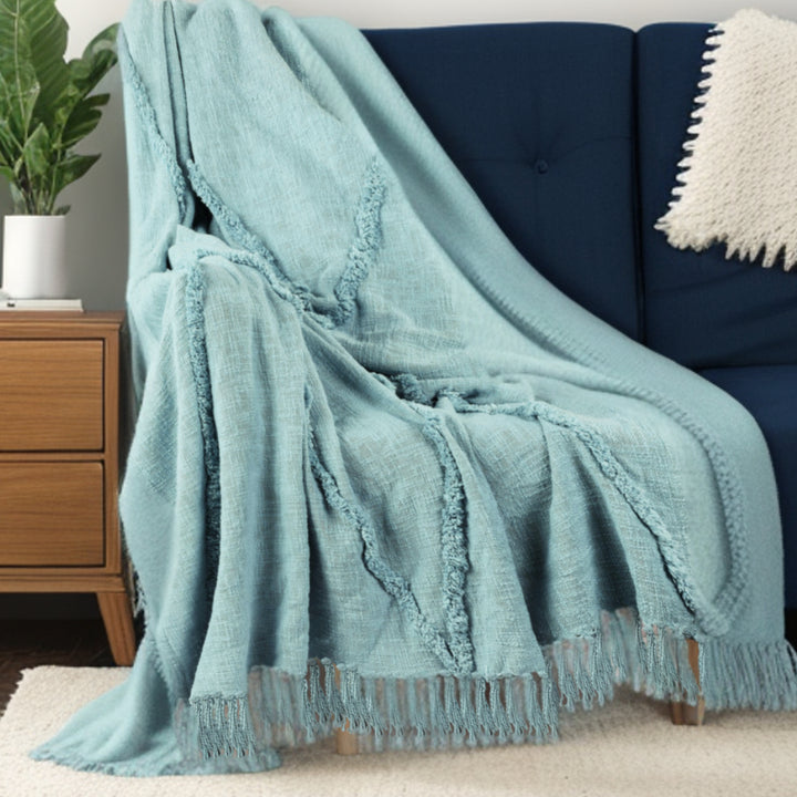 Blue Woven Cotton Solid Color Throw Blanket