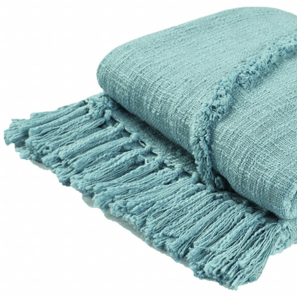 Blue Woven Cotton Solid Color Throw Blanket