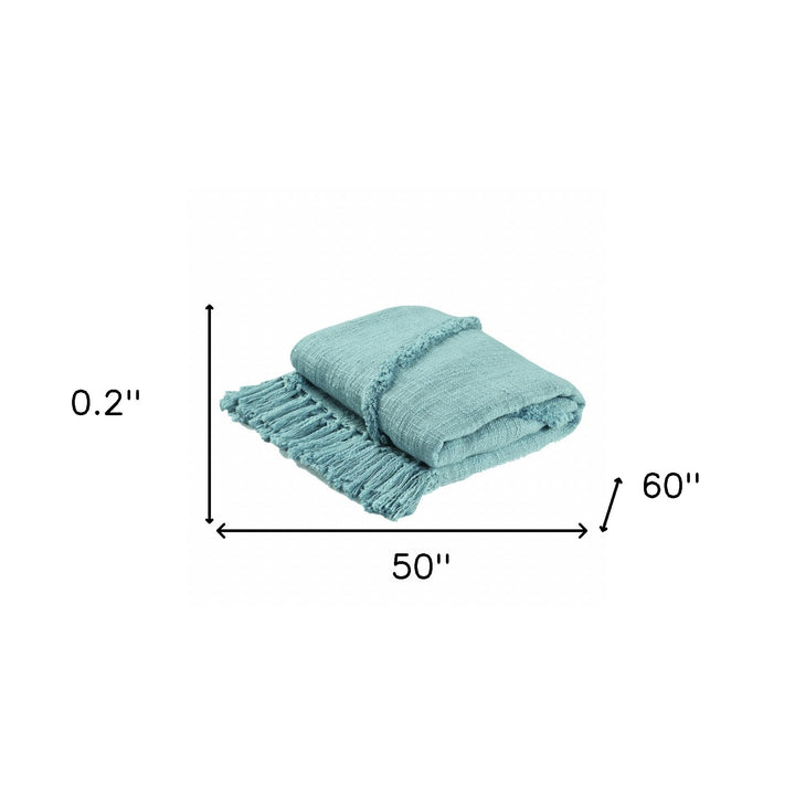 Blue Woven Cotton Solid Color Throw Blanket