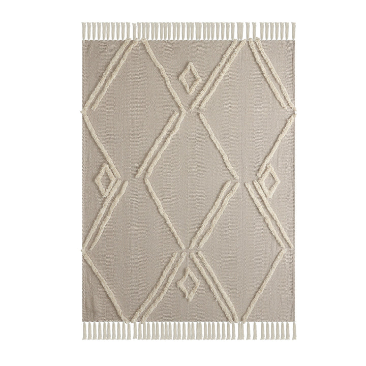 Cream Woven Cotton Herringbone Throw Blanket