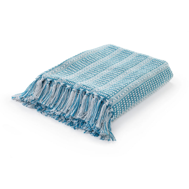 Blue and White Woven Cotton Striped Throw Blanket