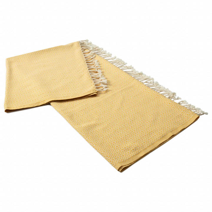 Yellow Woven Cotton Geometric Throw Blanket