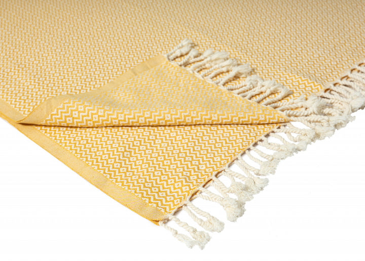 Yellow Woven Cotton Geometric Throw Blanket