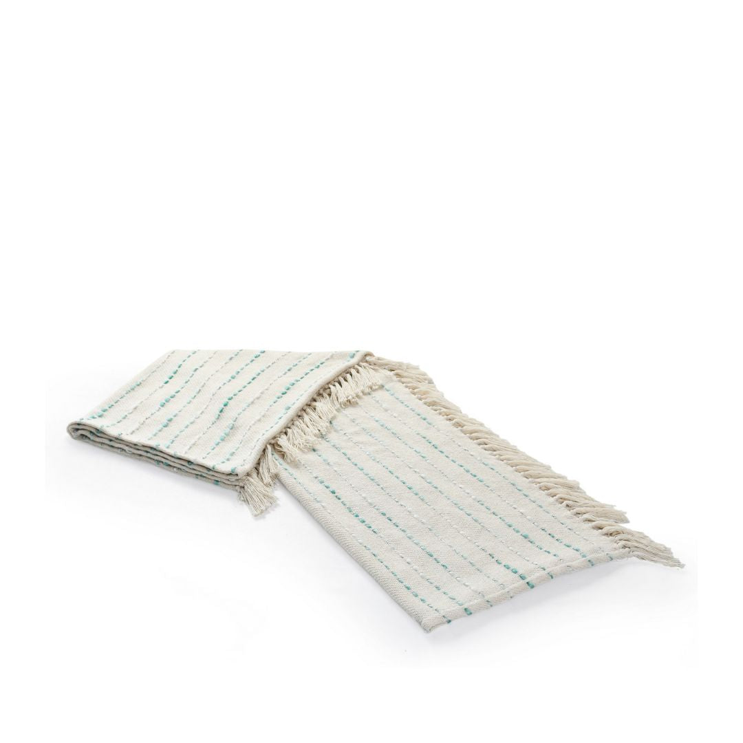 Cream Woven Cotton Striped Throw Blanket