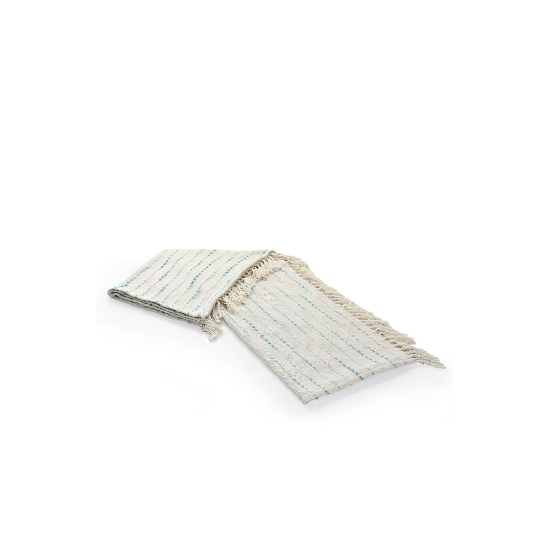 Cream Woven Cotton Striped Throw Blanket