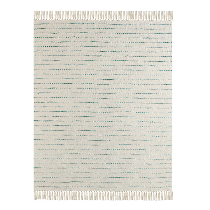 Cream Woven Cotton Striped Throw Blanket