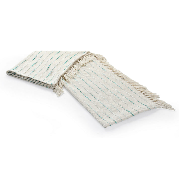 Cream Woven Cotton Striped Throw Blanket