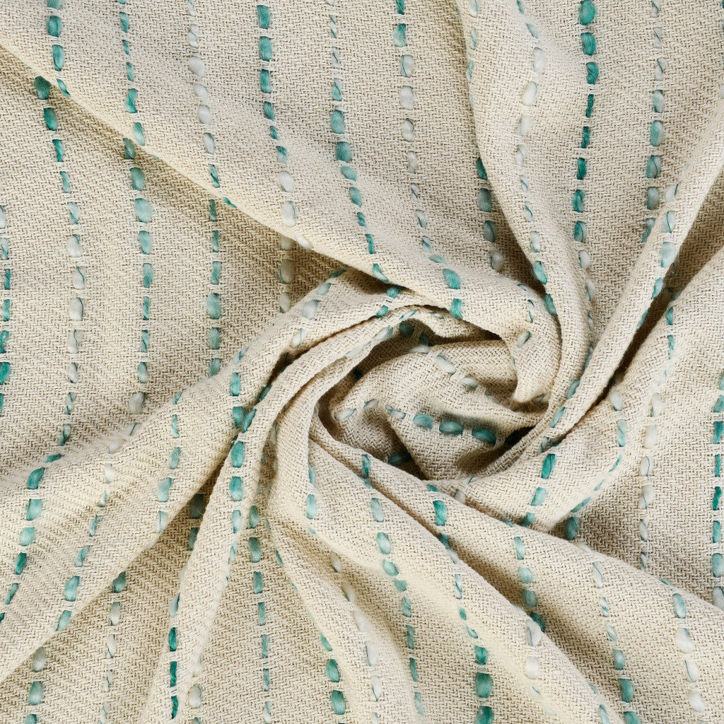 Cream Woven Cotton Striped Throw Blanket