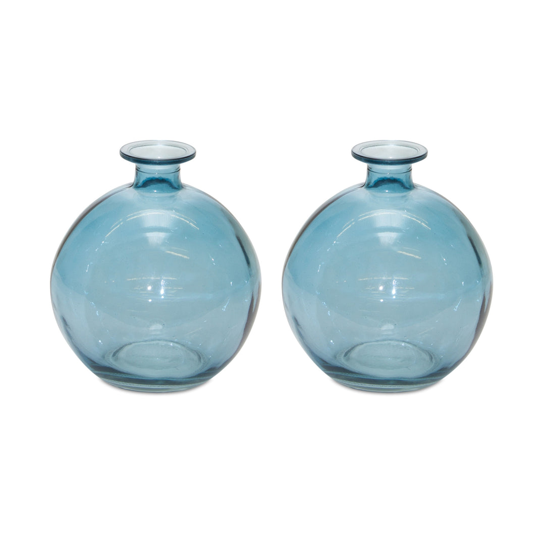 Set of two 6" Crystal Glass Blue Round Table Vase