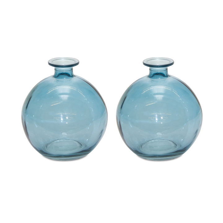 Set of two 6" Crystal Glass Blue Round Table Vase