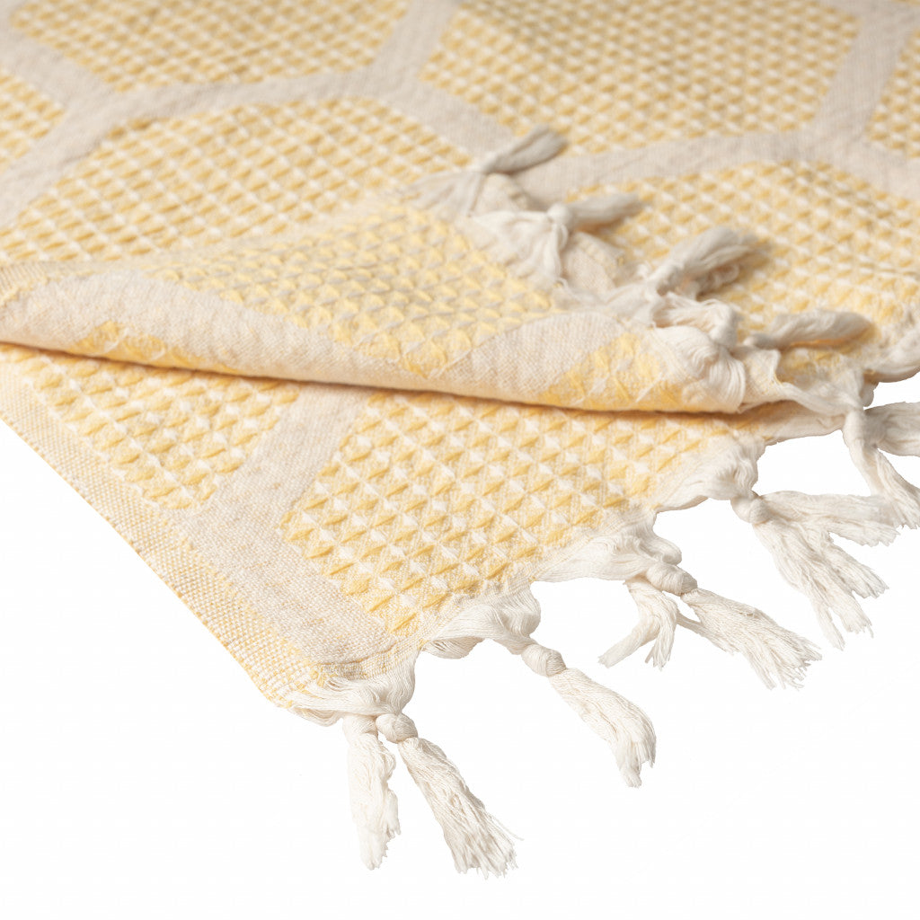 Yellow Woven Cotton Geometric Throw Blanket