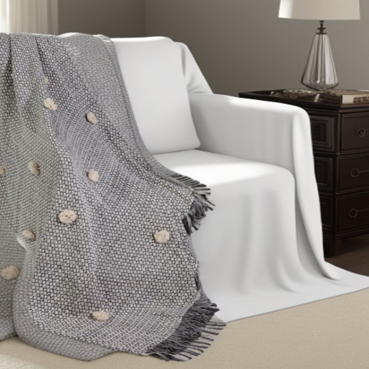 Gray Woven Cotton Houndstooth Throw Blanket