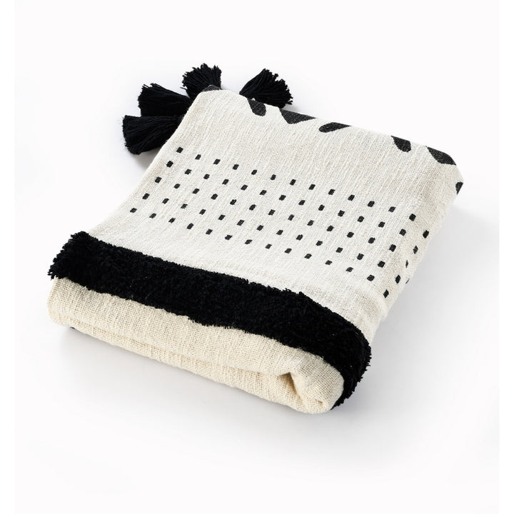 Black and White Woven Cotton Striped Throw Blanket