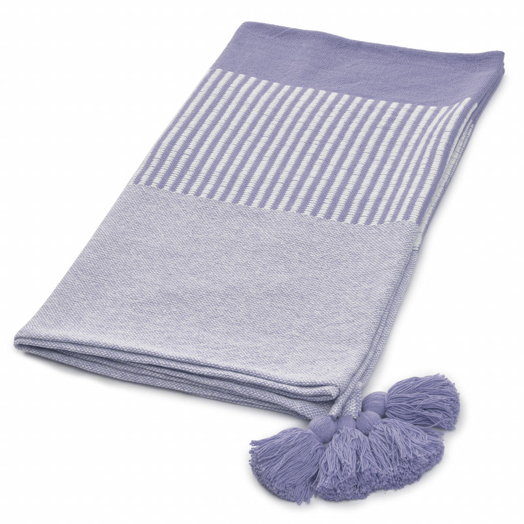 Purple Woven Cotton Striped Throw Blanket