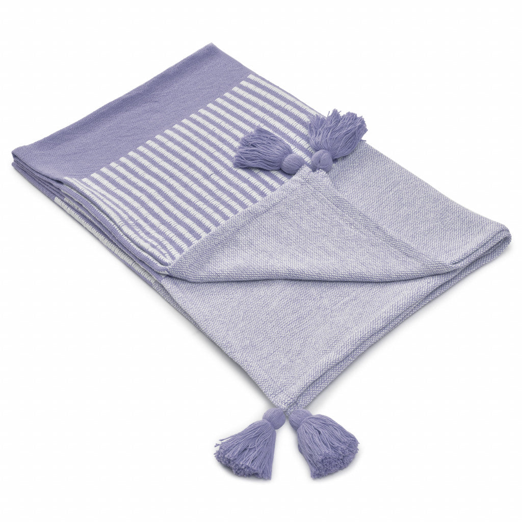 Purple Woven Cotton Striped Throw Blanket