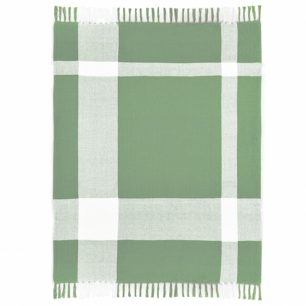 Green Woven Cotton Checkered Throw Blanket