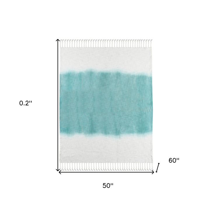 Blue and White Woven Cotton Ombre Throw Blanket