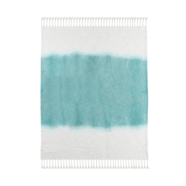 Blue and White Woven Cotton Ombre Throw Blanket
