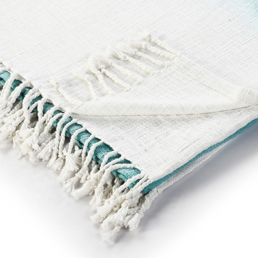 Blue and White Woven Cotton Ombre Throw Blanket