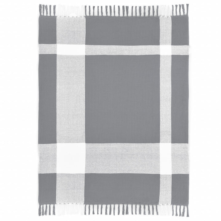 Gray Woven Cotton Checkered Throw Blanket