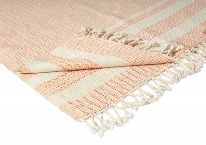 Orange Woven Cotton Striped Throw Blanket