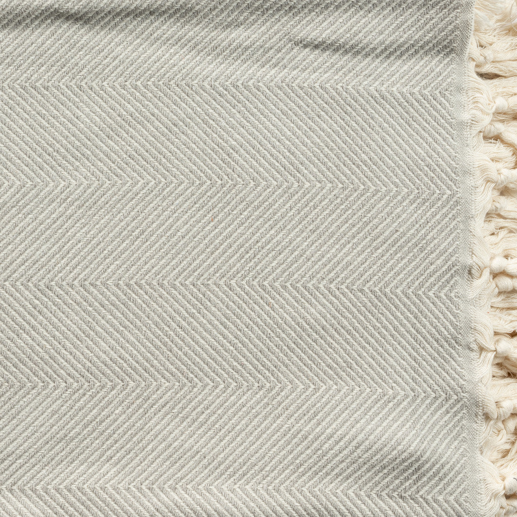 Gray Woven Cotton Herringbone Throw Blanket