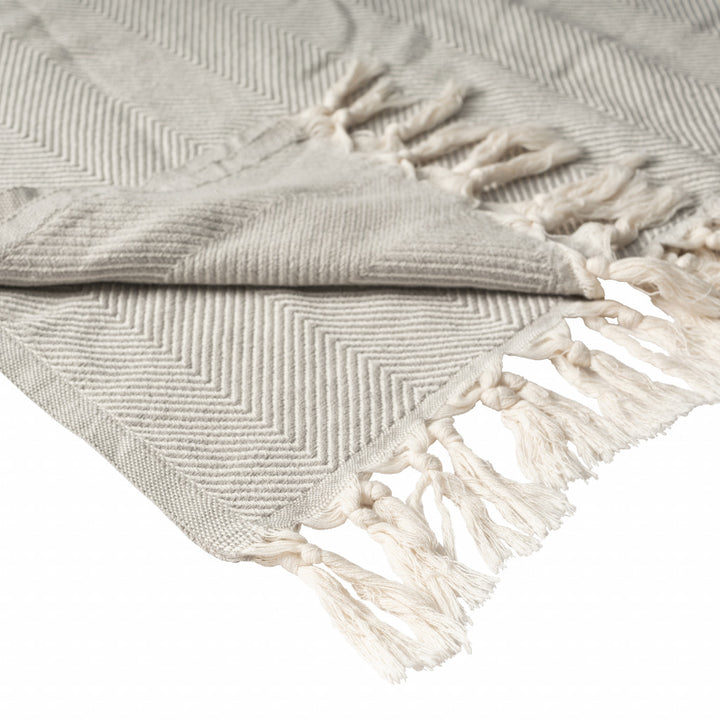 Gray Woven Cotton Herringbone Throw Blanket