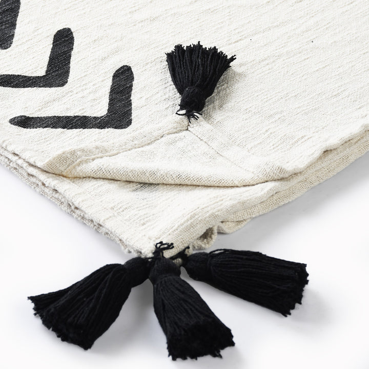 Black and White Woven Cotton Geometric Throw Blanket