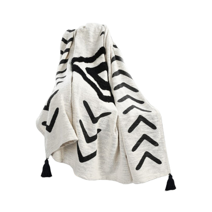 Black and White Woven Cotton Geometric Throw Blanket