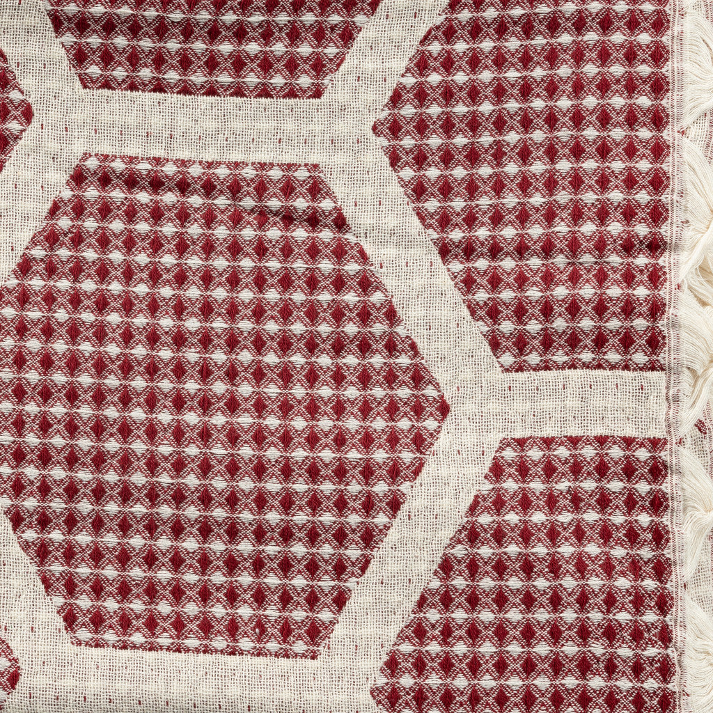 Red Woven Cotton Geometric Throw Blanket