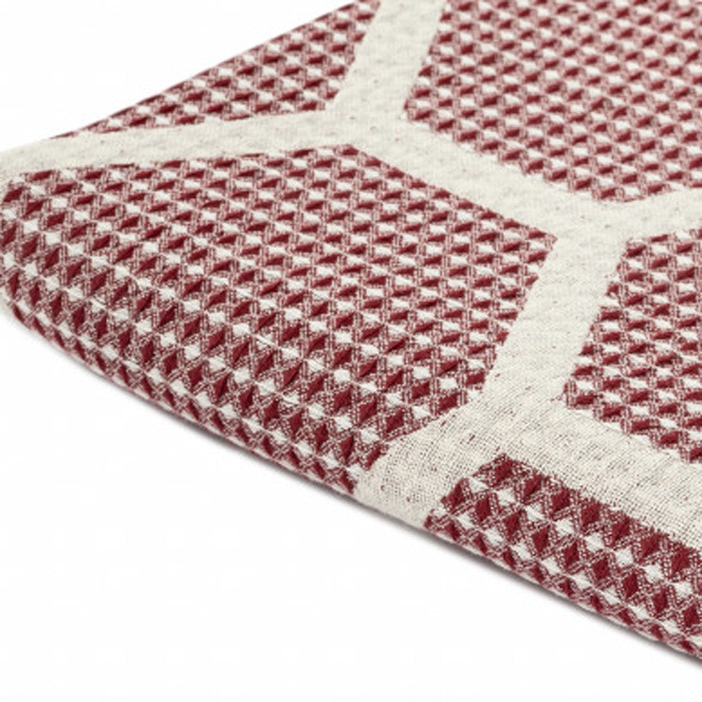 Red Woven Cotton Geometric Throw Blanket