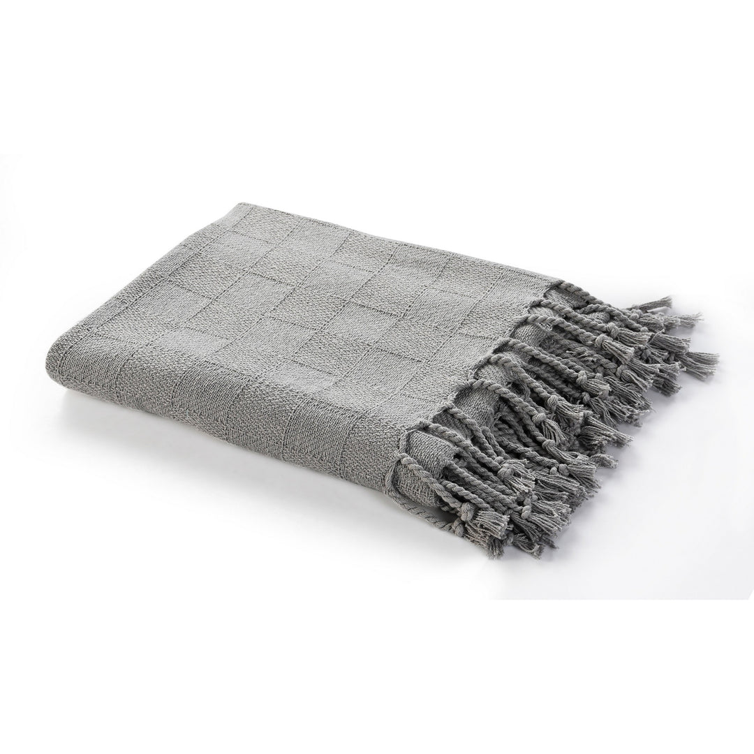 Gray Woven Cotton Solid Color Throw Blanket