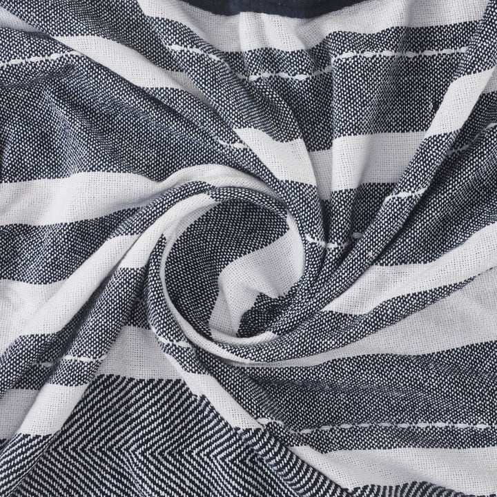 Blue and White Woven Cotton Striped Throw Blanket