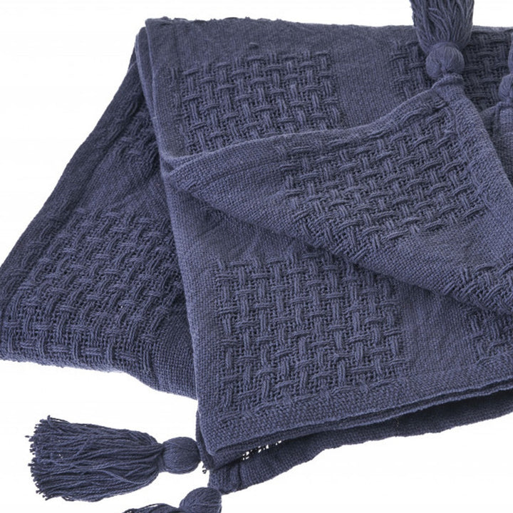 Blue Woven Cotton Solid Color Throw Blanket