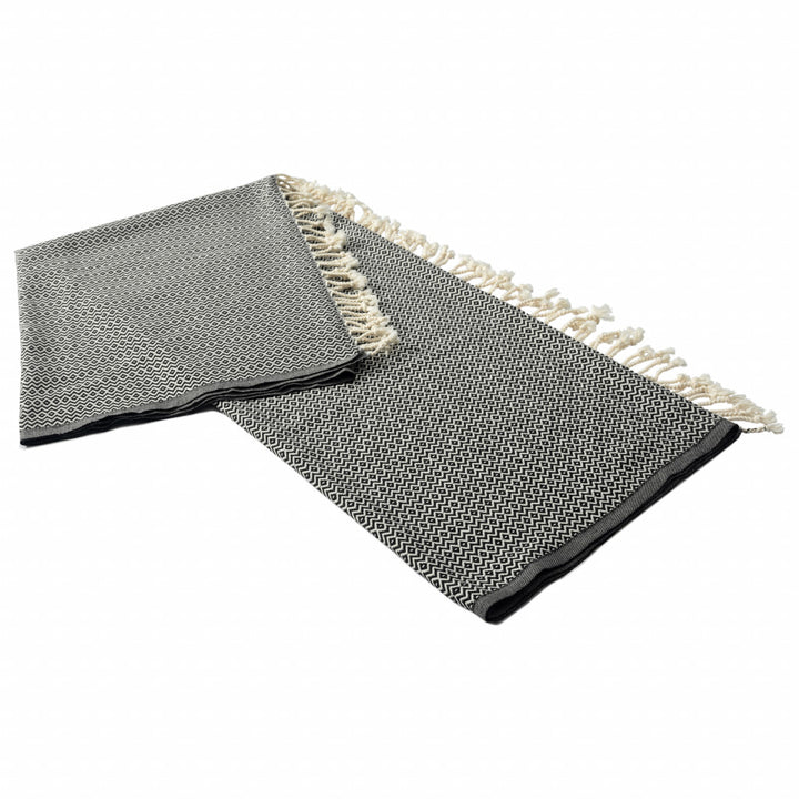 Black and White Woven Cotton Geometric Throw Blanket