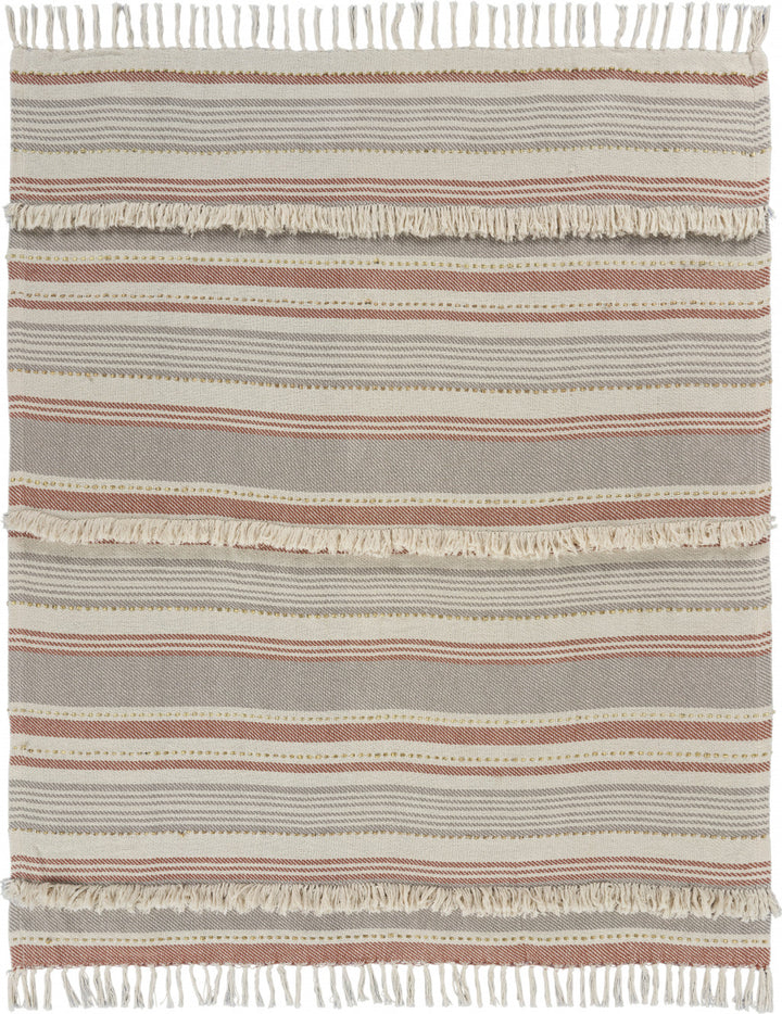 Beige Woven Cotton Striped Throw Blanket