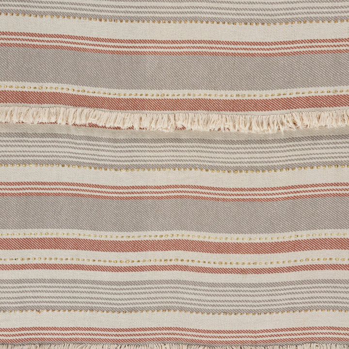 Beige Woven Cotton Striped Throw Blanket