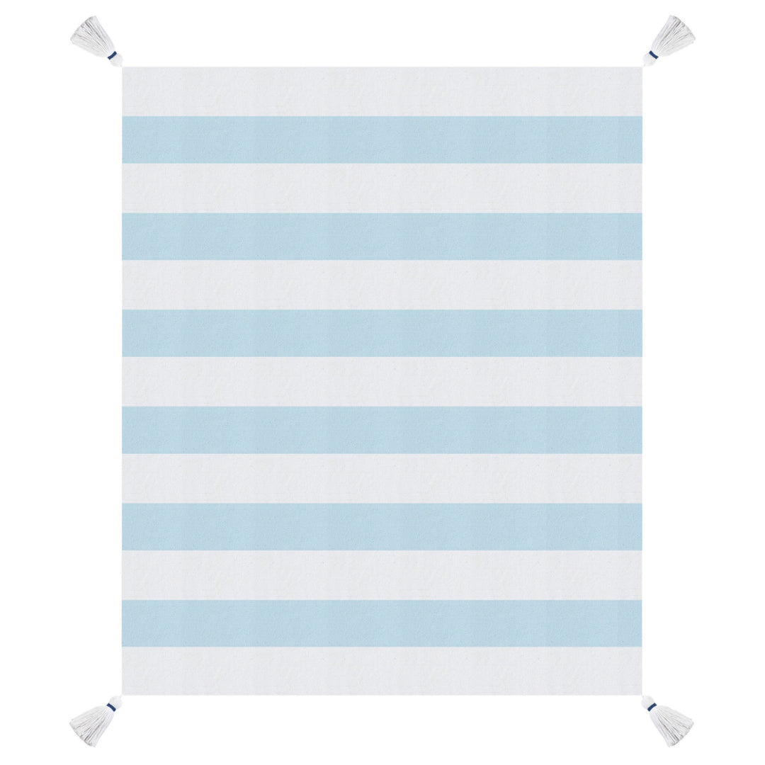 Blue and White Woven Cotton Striped Throw Blanket