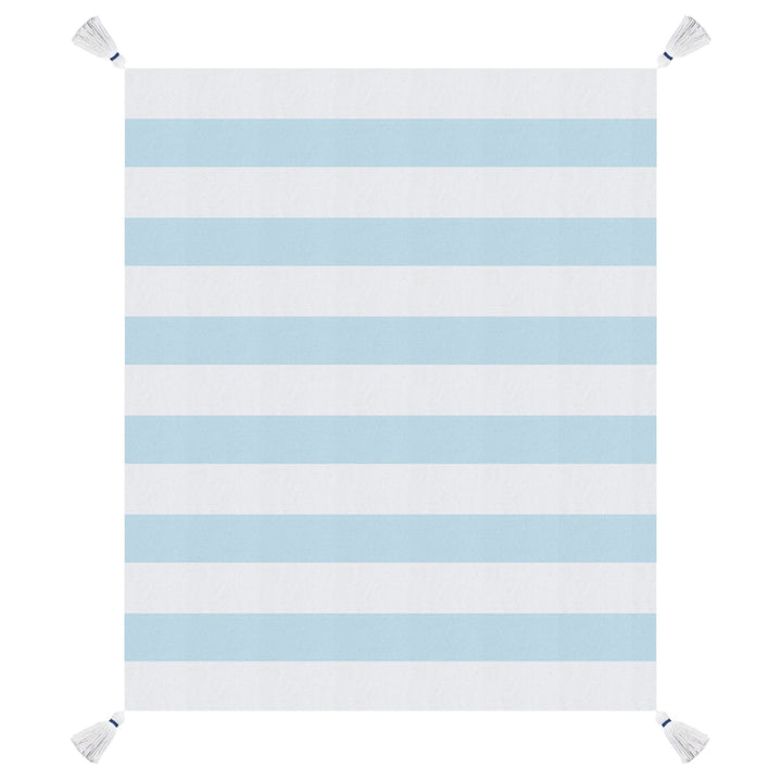 Blue and White Woven Cotton Striped Throw Blanket