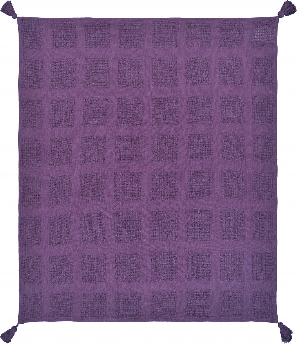 Purple Woven Cotton Solid Color Throw Blanket