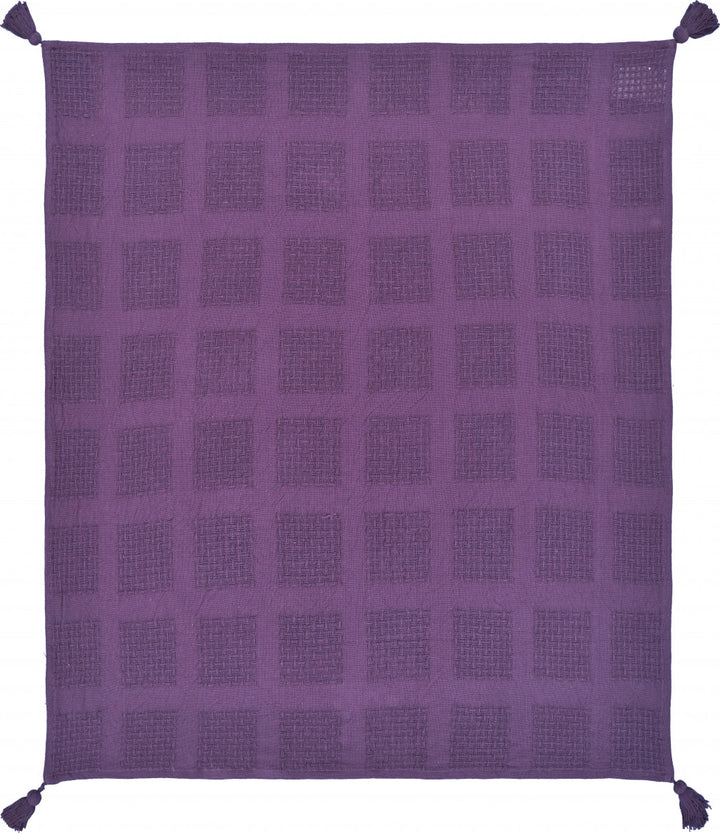 Purple Woven Cotton Solid Color Throw Blanket