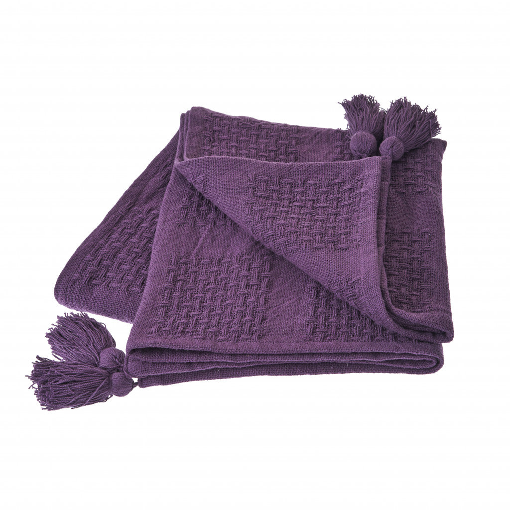 Purple Woven Cotton Solid Color Throw Blanket