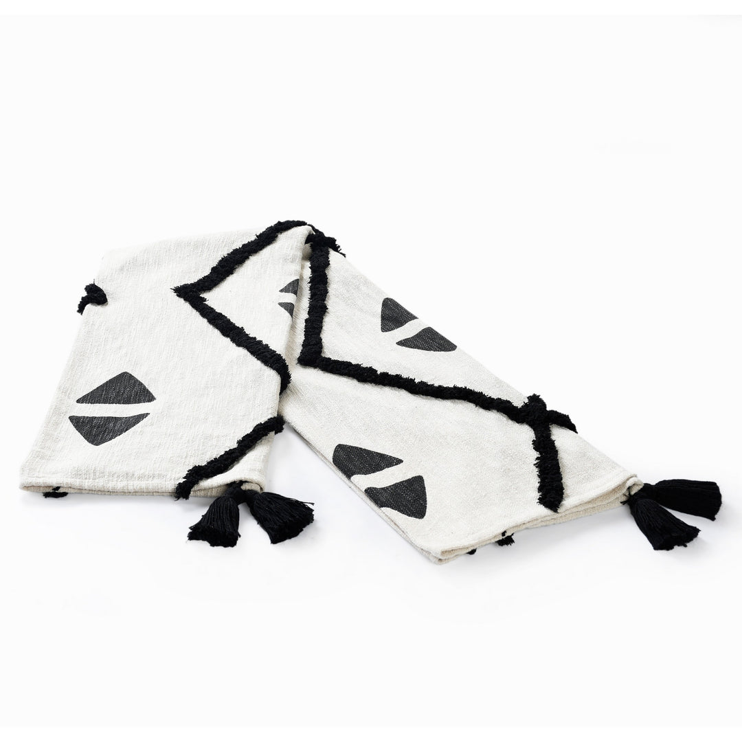 Black and White Woven Cotton Geometric Throw Blanket