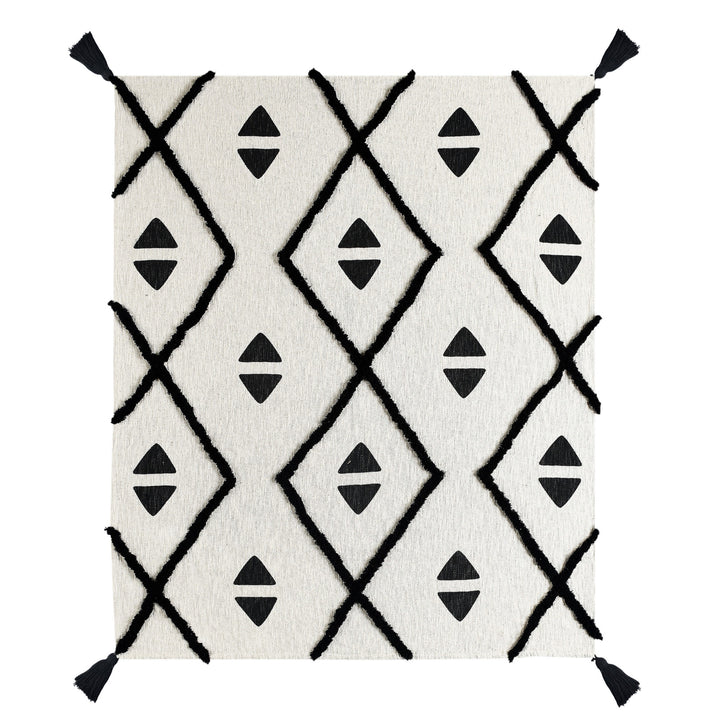 Black and White Woven Cotton Geometric Throw Blanket