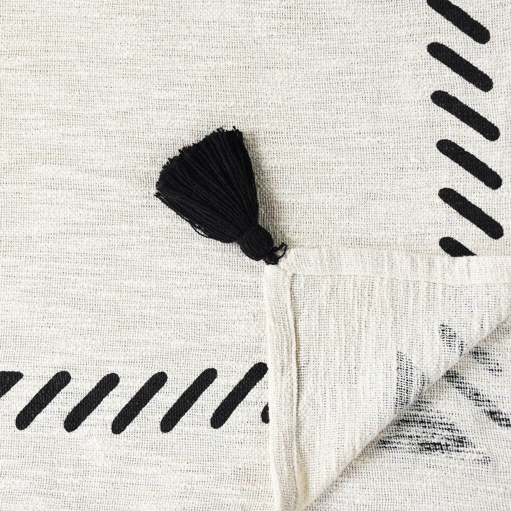 Black and White Woven Cotton Geometric Throw Blanket